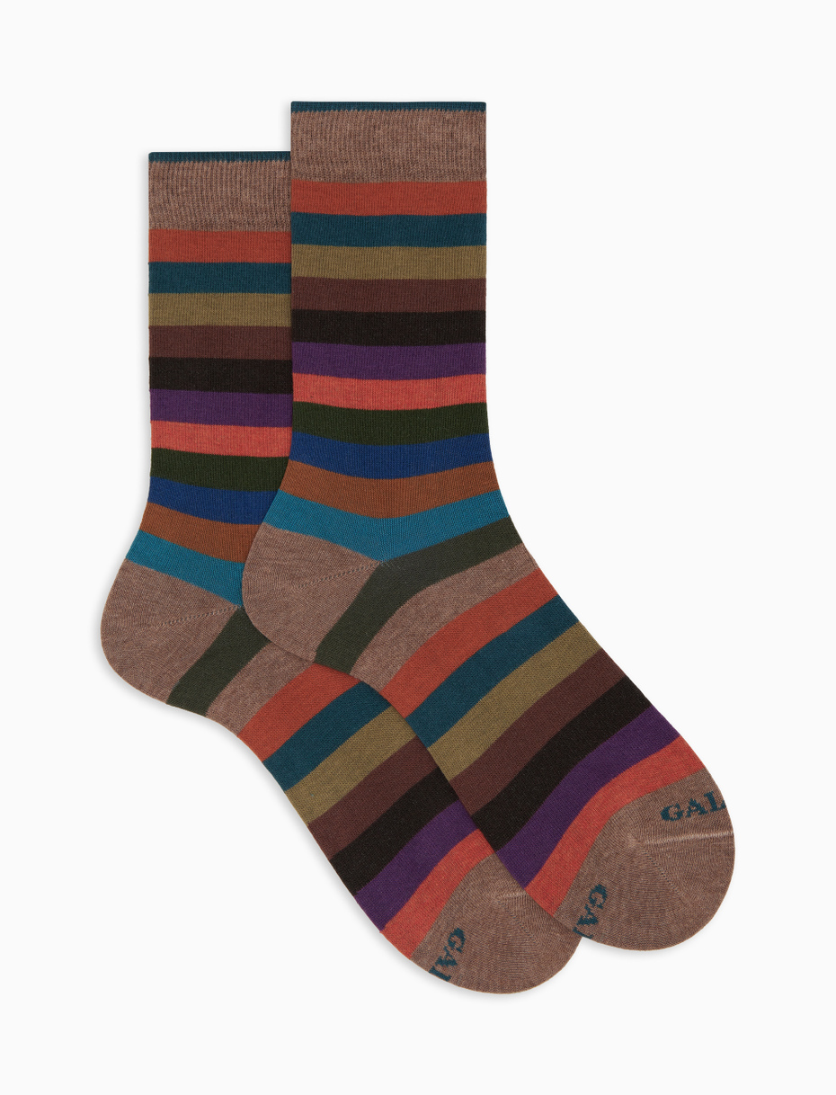 Men's short beige cotton socks with even stripes - Gallo 1927 - Official Online Shop