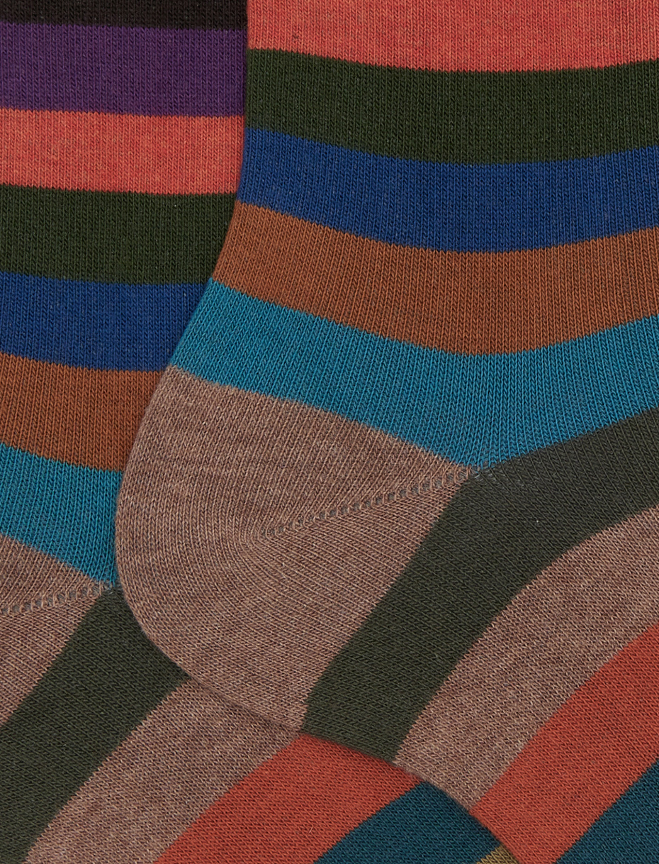 Men's short beige cotton socks with even stripes - Gallo 1927 - Official Online Shop