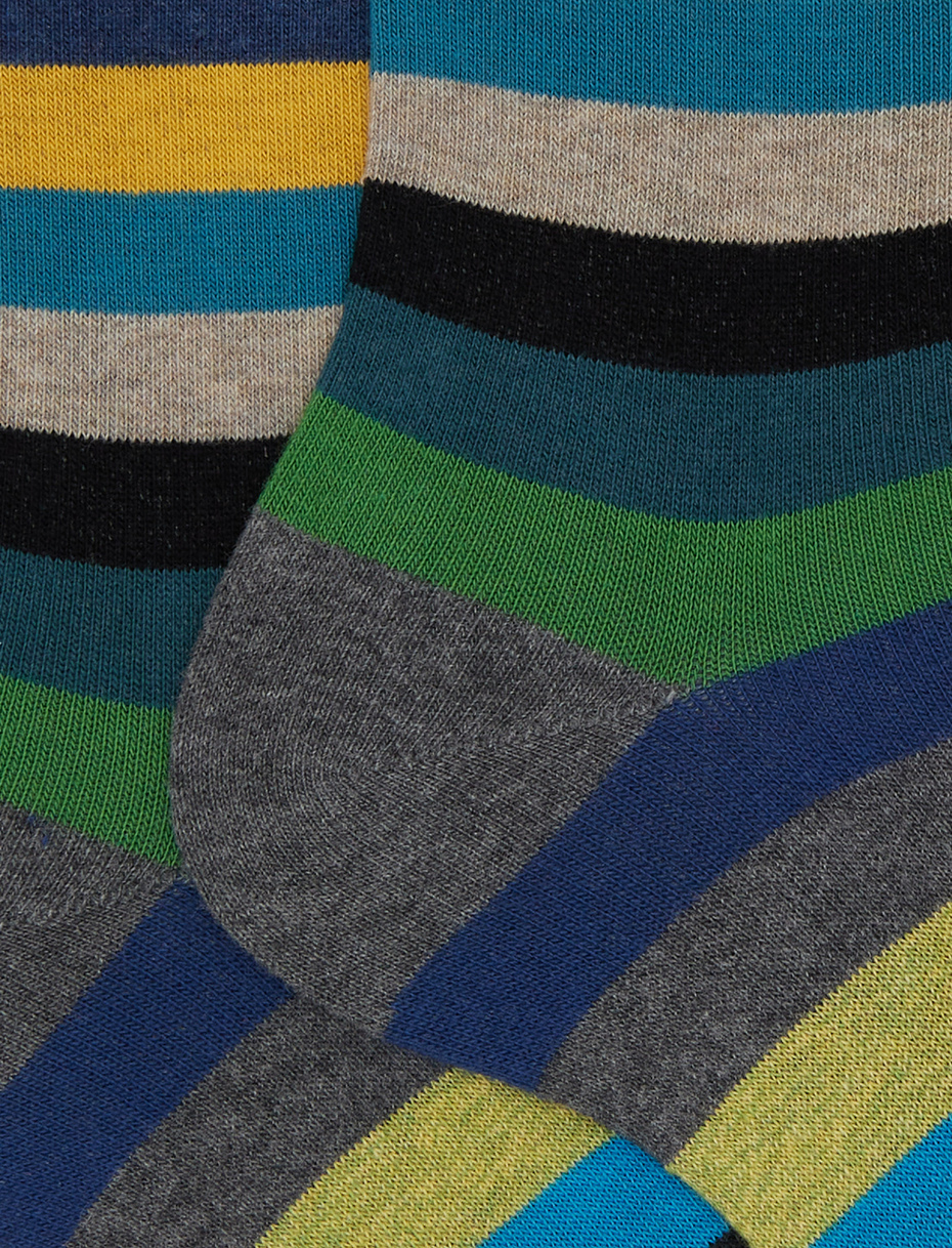 Men's short grey cotton socks with even stripes - Gallo 1927 - Official Online Shop