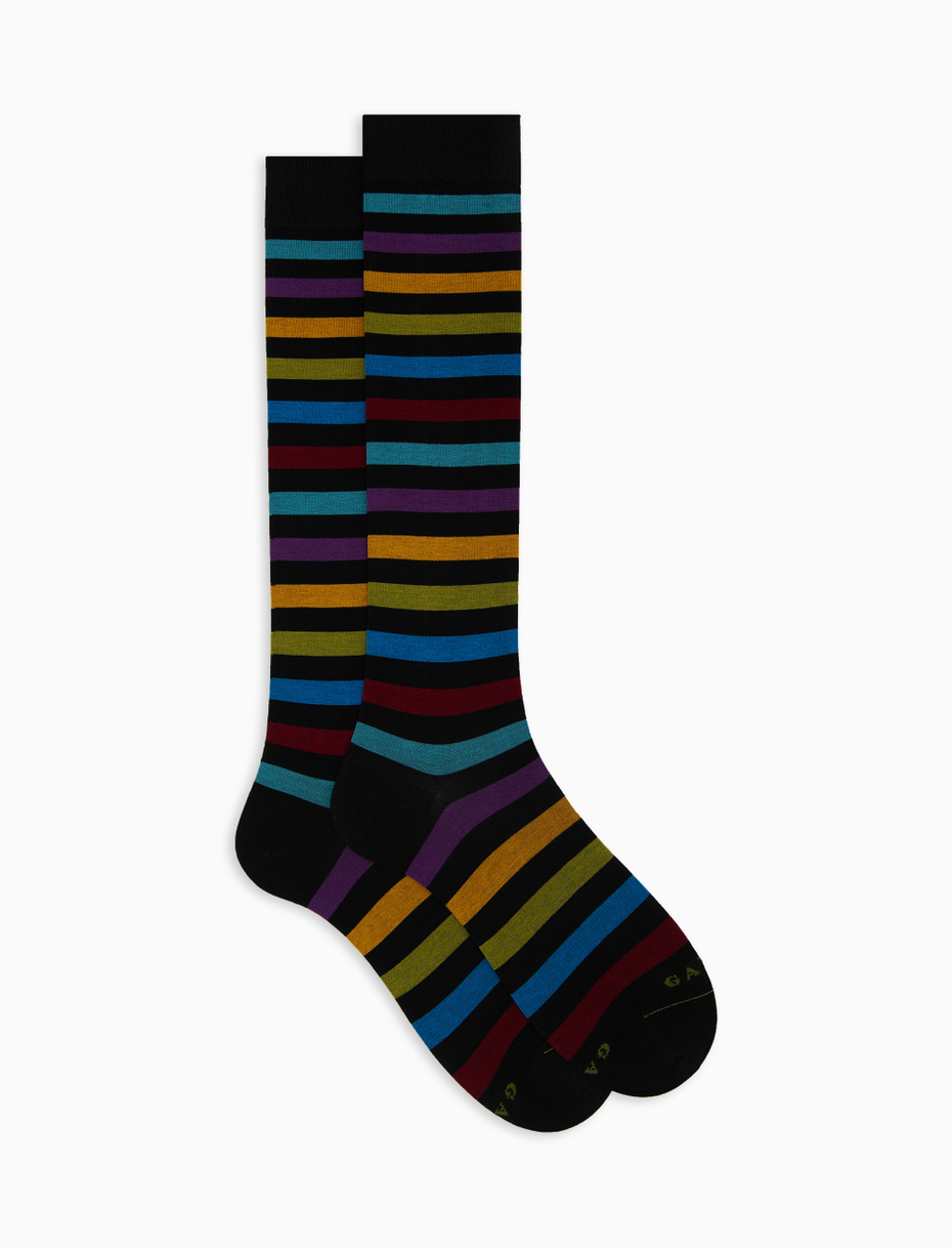Men's long grey cotton socks with even stripes - Gallo 1927 - Official Online Shop