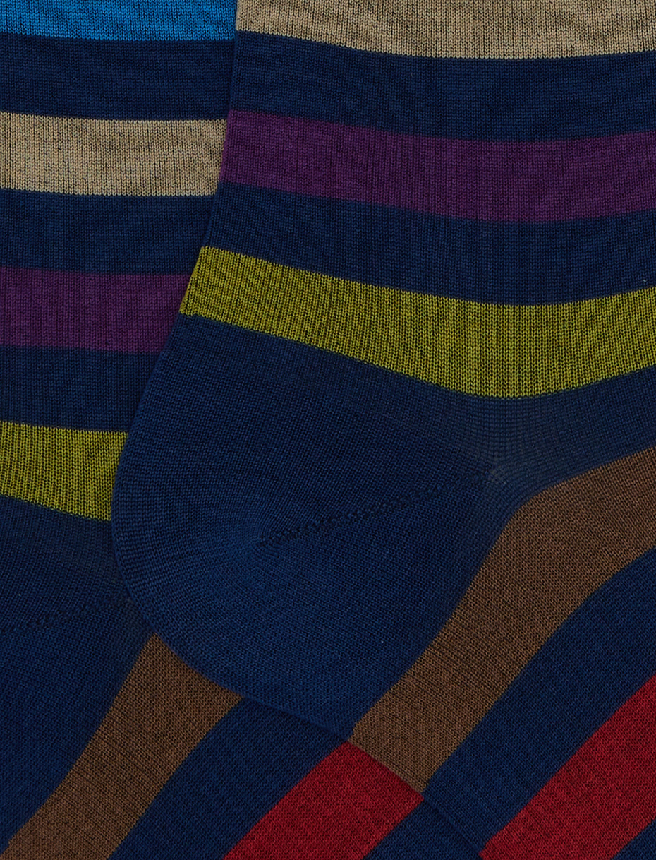 Men's long blue cotton socks with even stripes - Gallo 1927 - Official Online Shop