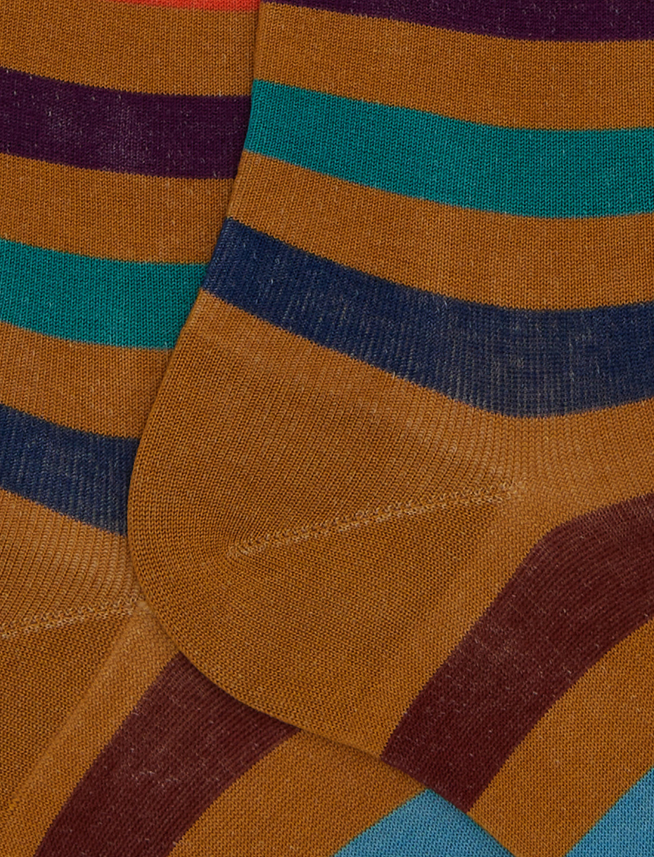 Men's long yellow cotton socks with even stripes - Gallo 1927 - Official Online Shop
