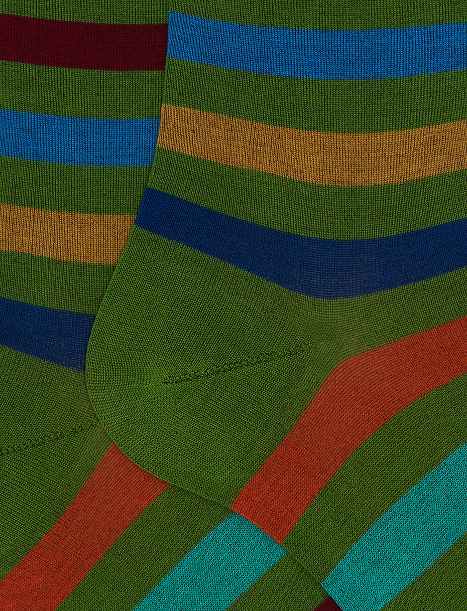 Men's long green cotton socks with even stripes - Gallo 1927 - Official Online Shop