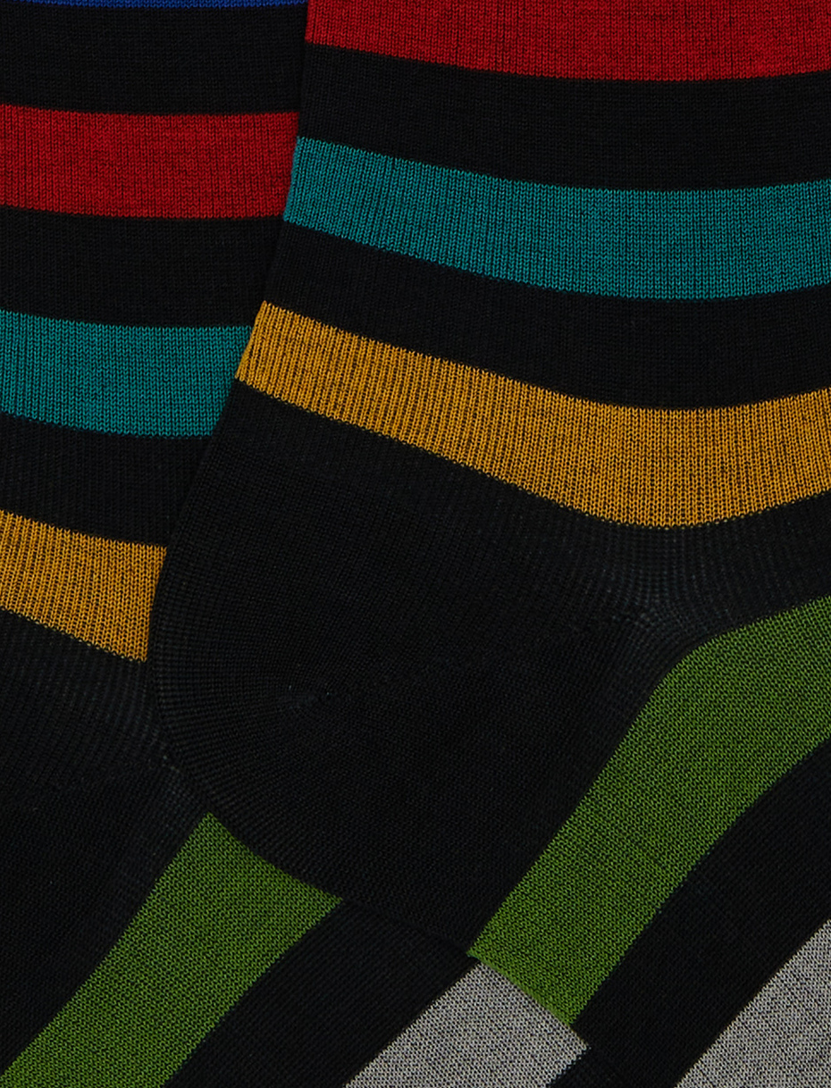 Men's long black cotton socks with even stripes - Gallo 1927 - Official Online Shop