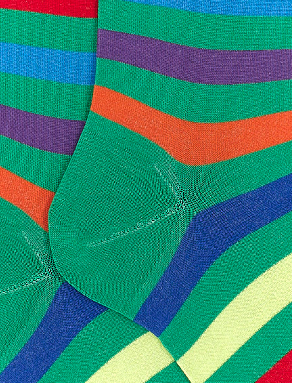 Men's long shamrock green ultra-light cotton socks with even stripes - Gallo 1927 - Official Online Shop