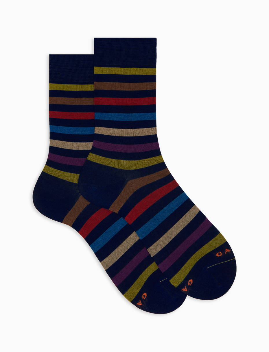 Men's short blue cotton socks with even stripes - Gallo 1927 - Official Online Shop