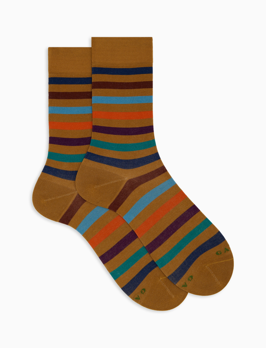 Men's short yellow cotton socks with even stripes - Gallo 1927 - Official Online Shop
