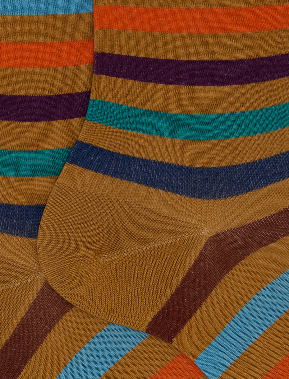 Men's short yellow cotton socks with even stripes - Gallo 1927 - Official Online Shop