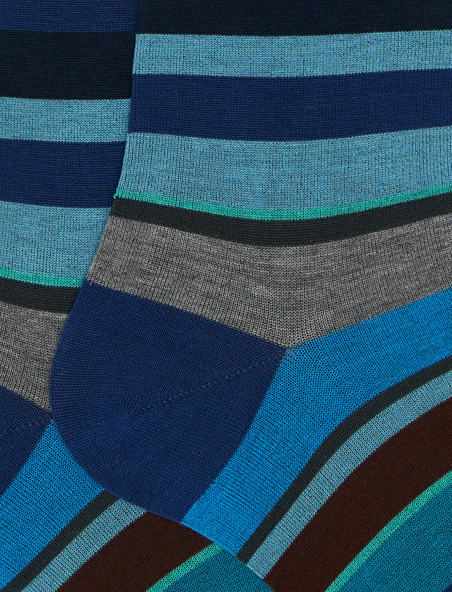 Calze lunghe uomo cotone leggerissimo blu royal righe multicolor - Gallo 1927 - Official Online Shop