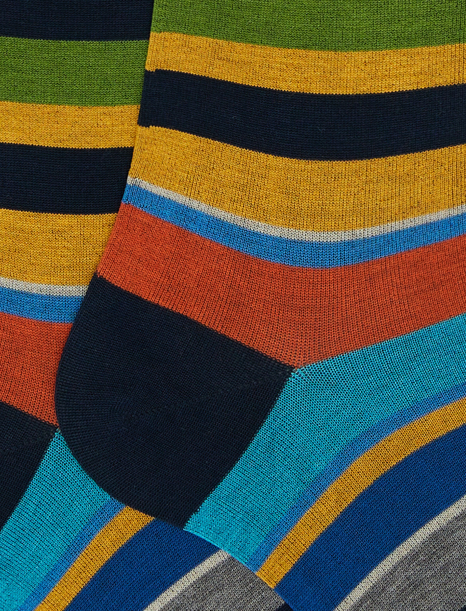 Calze lunghe uomo cotone leggerissimo blu oltremare righe multicolor - Gallo 1927 - Official Online Shop