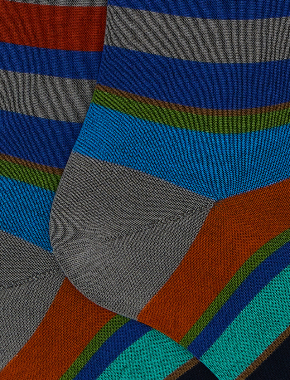 Men's long grey cotton socks with multicoloured stripes - Gallo 1927 - Official Online Shop