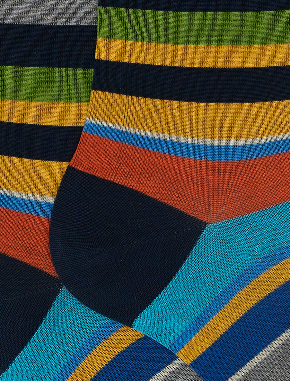 Men's short ocean blue ultra-light cotton socks with multicoloured stripes - Gallo 1927 - Official Online Shop