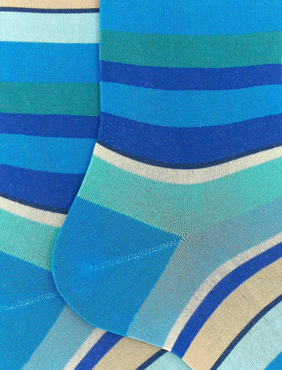 Calze corte uomo cotone leggerissimo blu topazio righe multicolor - Gallo 1927 - Official Online Shop