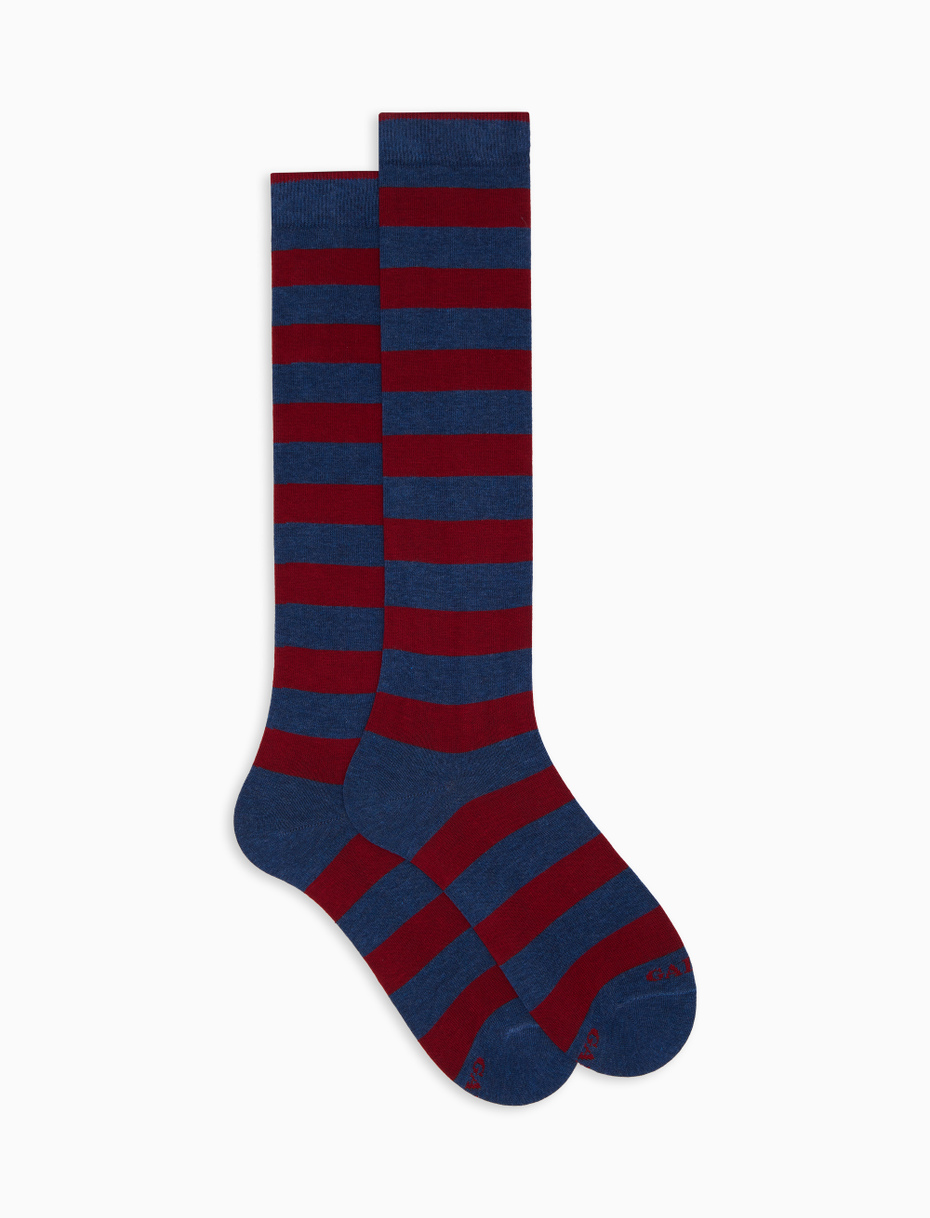 Men's long blue cotton socks with two-tone stripes - Gallo 1927 - Official Online Shop