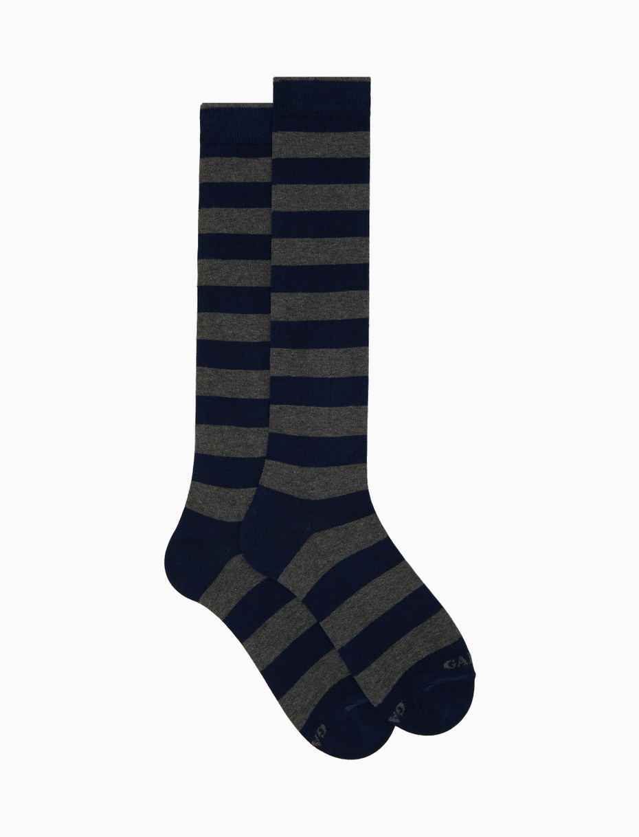 Men's long royal cotton socks with two-tone stripes - Gallo 1927 - Official Online Shop