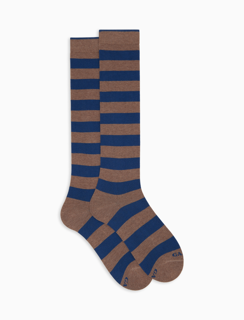 Men's long beige cotton socks with two-tone stripes - Gallo 1927 - Official Online Shop