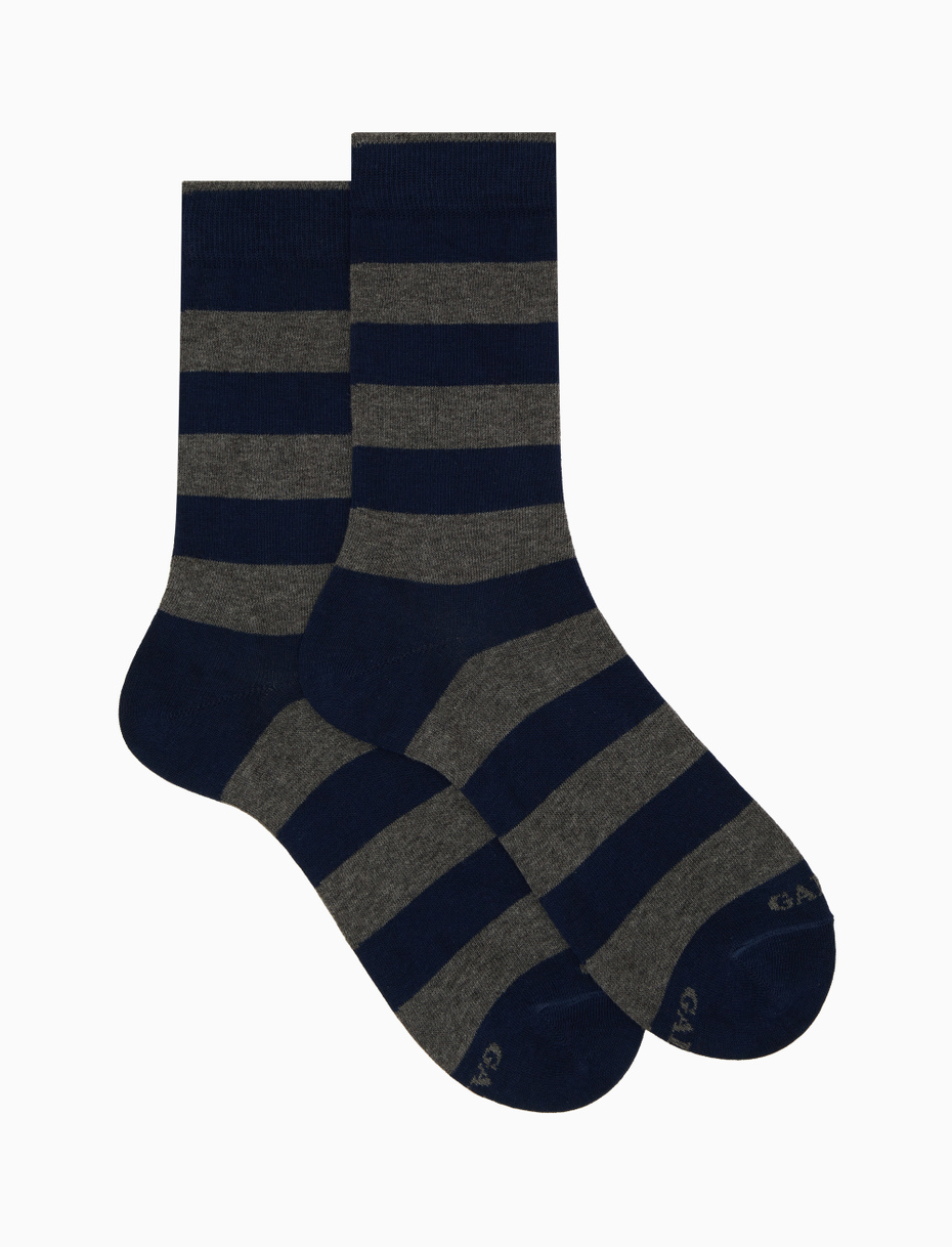 Men's short royal cotton socks with two-tone stripes - Gallo 1927 - Official Online Shop