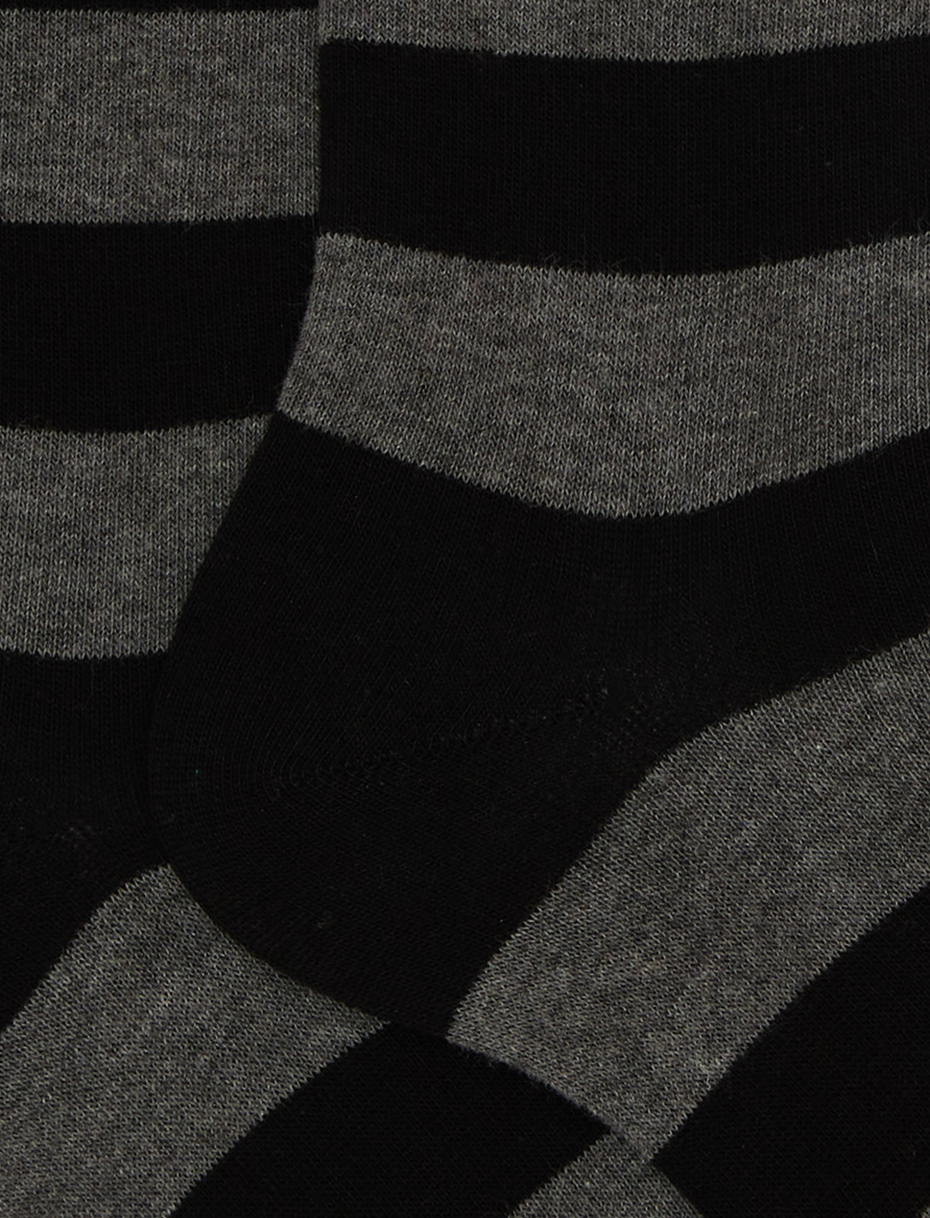 Men's short black cotton socks with two-tone stripes - Gallo 1927 - Official Online Shop