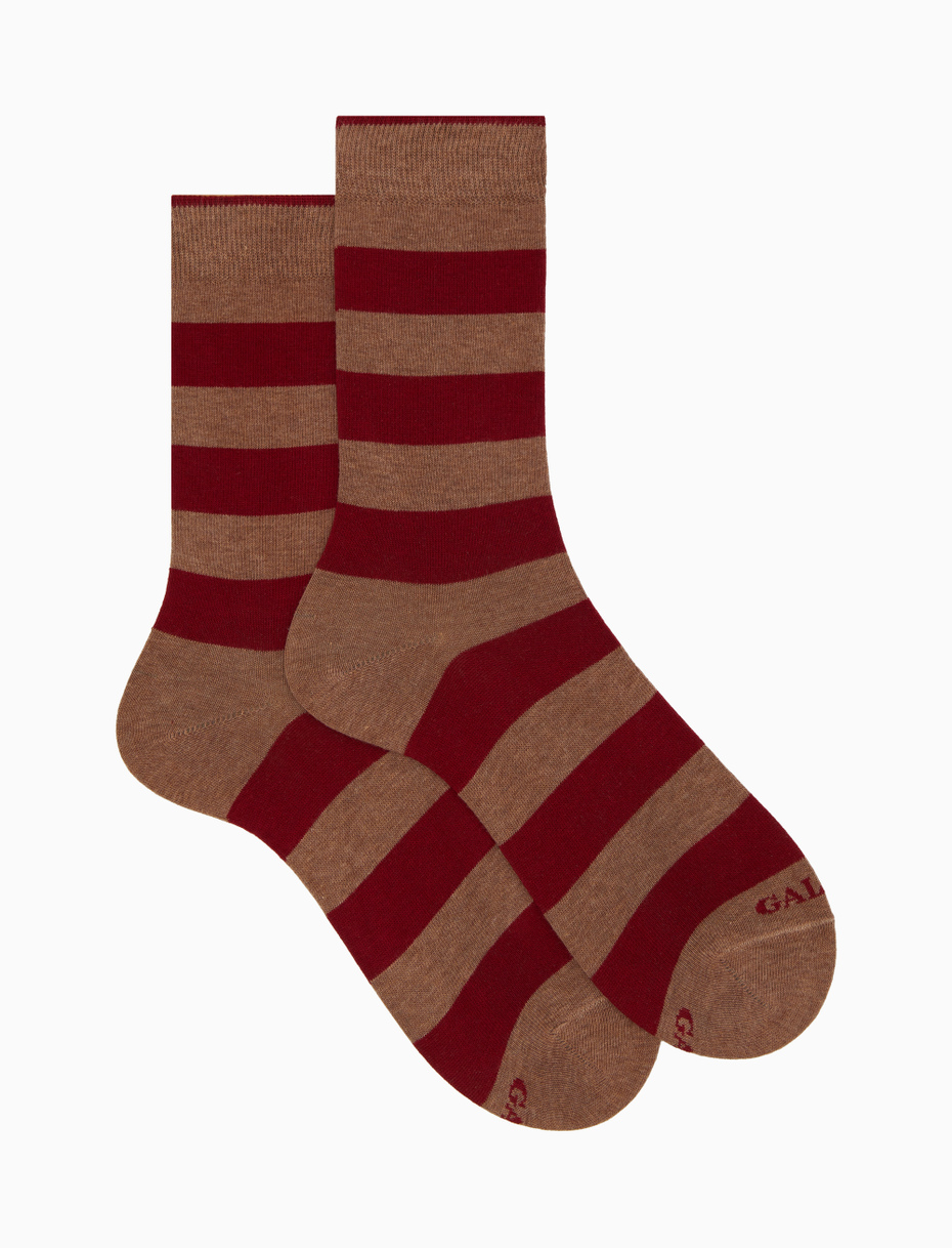 Men's short brown cotton socks with two-tone stripes - Gallo 1927 - Official Online Shop