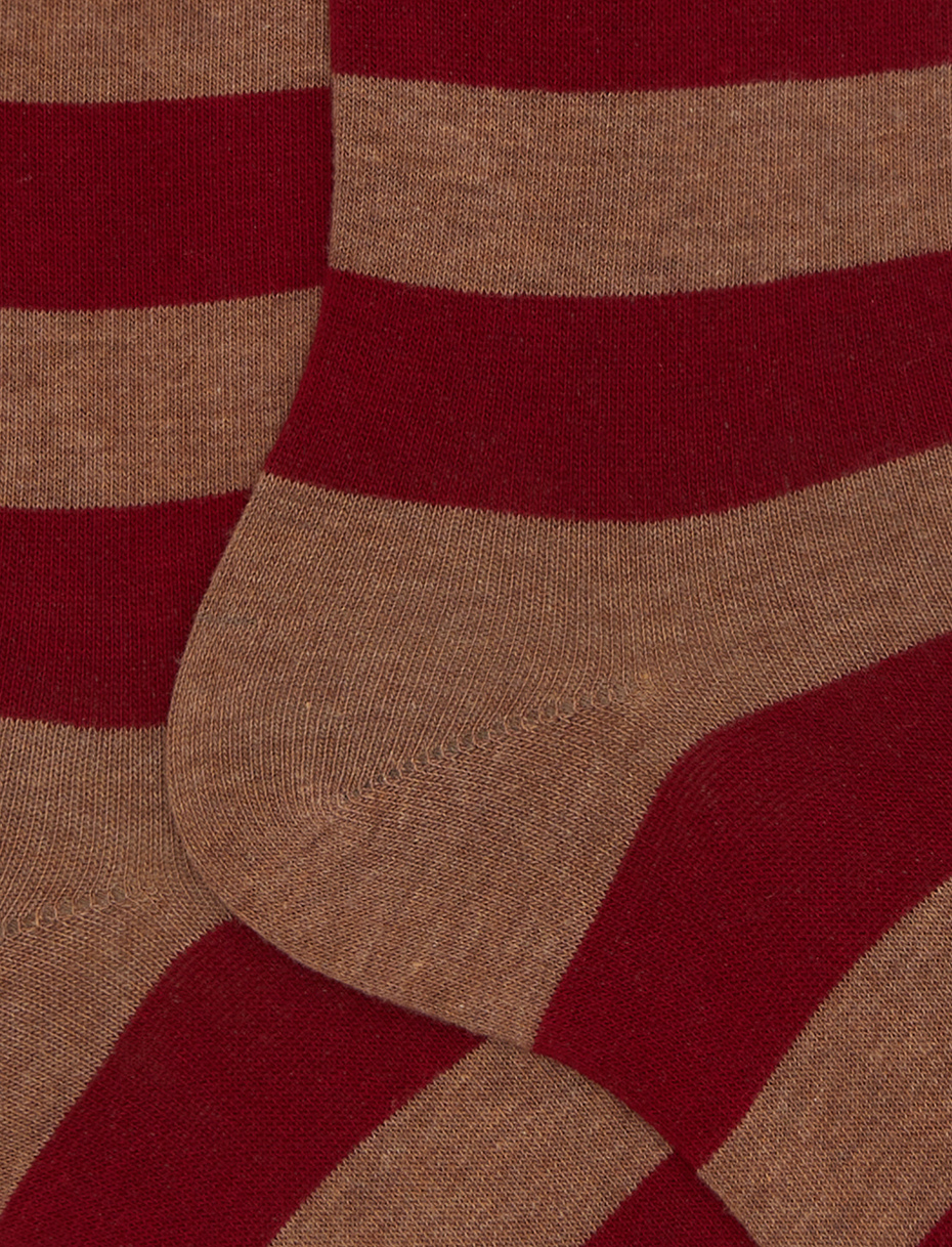 Men's short brown cotton socks with two-tone stripes - Gallo 1927 - Official Online Shop