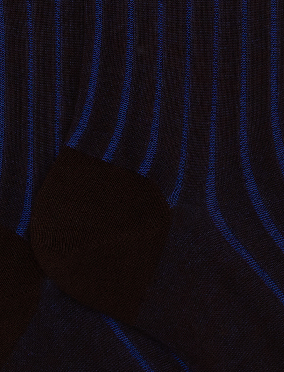 Men's long brown plated cotton socks with wide rib stitch - Gallo 1927 - Official Online Shop