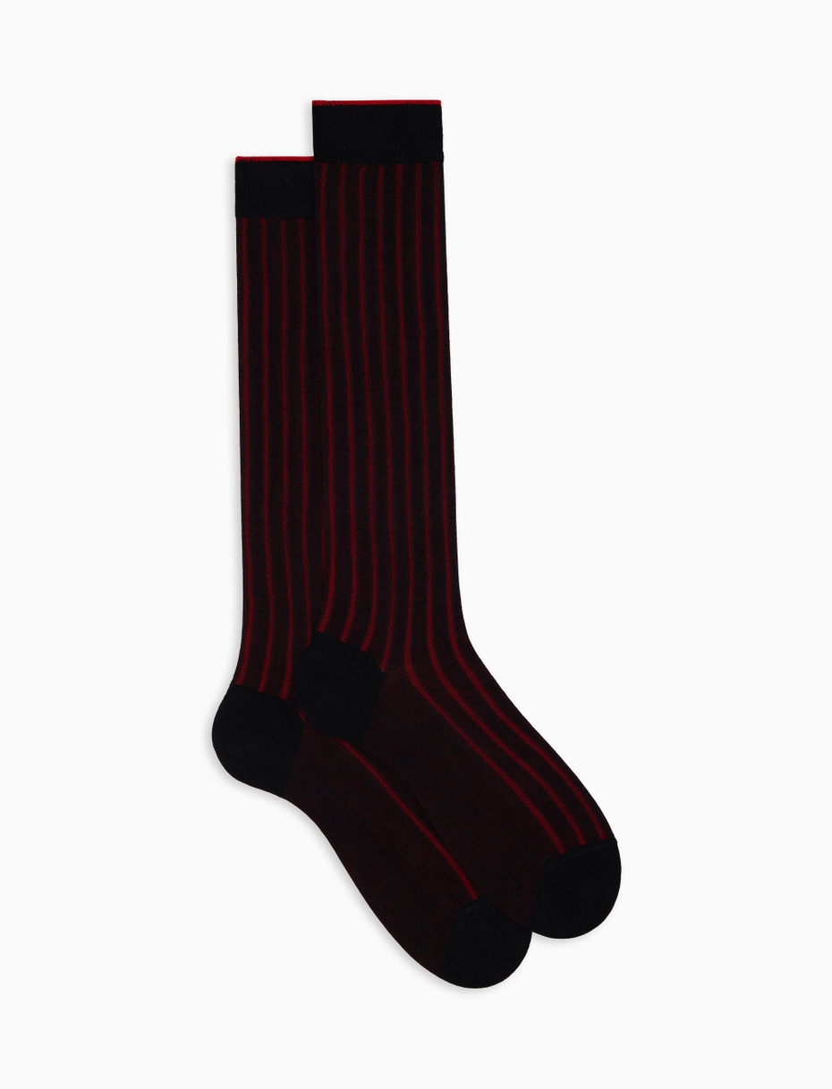 Men's long blue/red plated cotton socks with wide rib stitch - Gallo 1927 - Official Online Shop