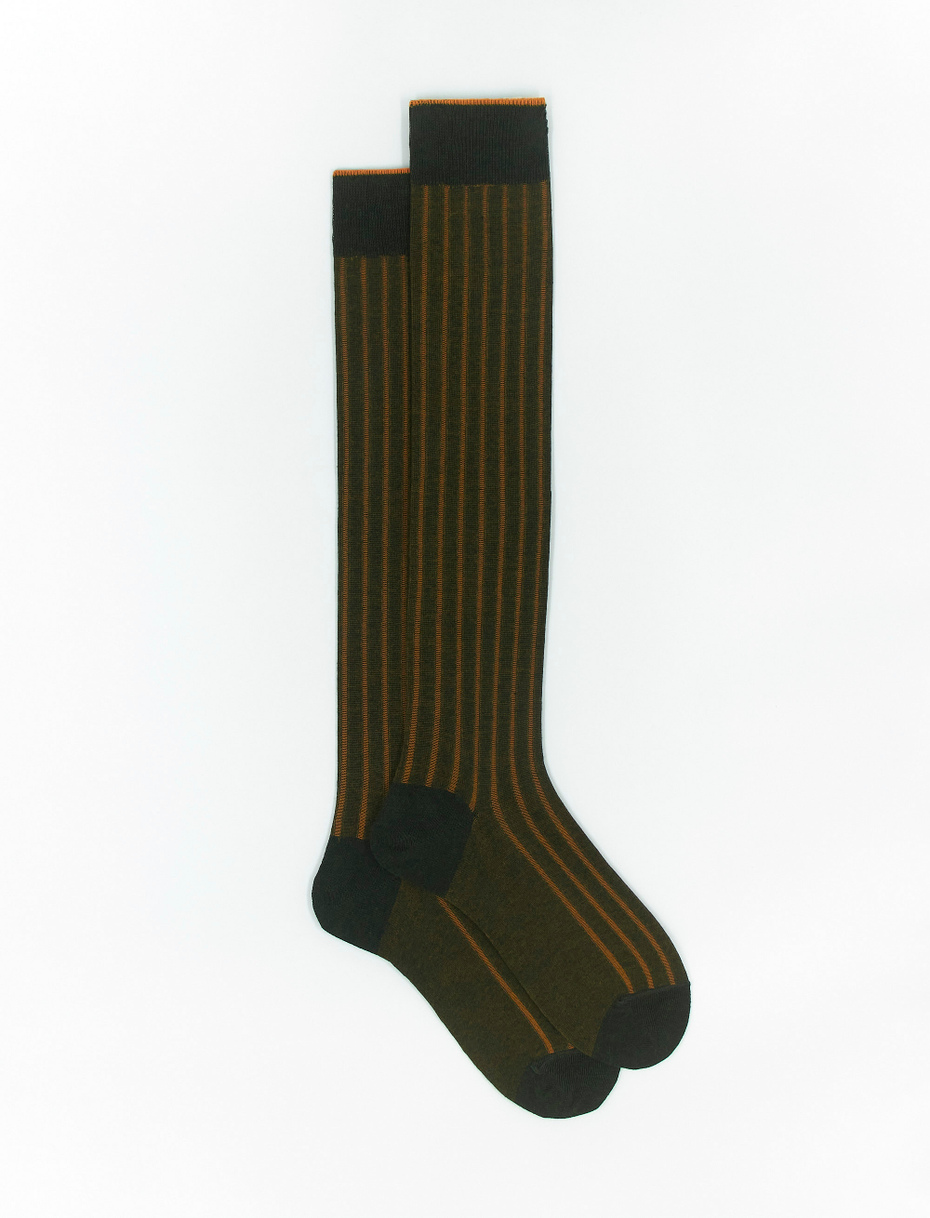 Men's long forest green plated cotton socks with wide rib stitch - Gallo 1927 - Official Online Shop