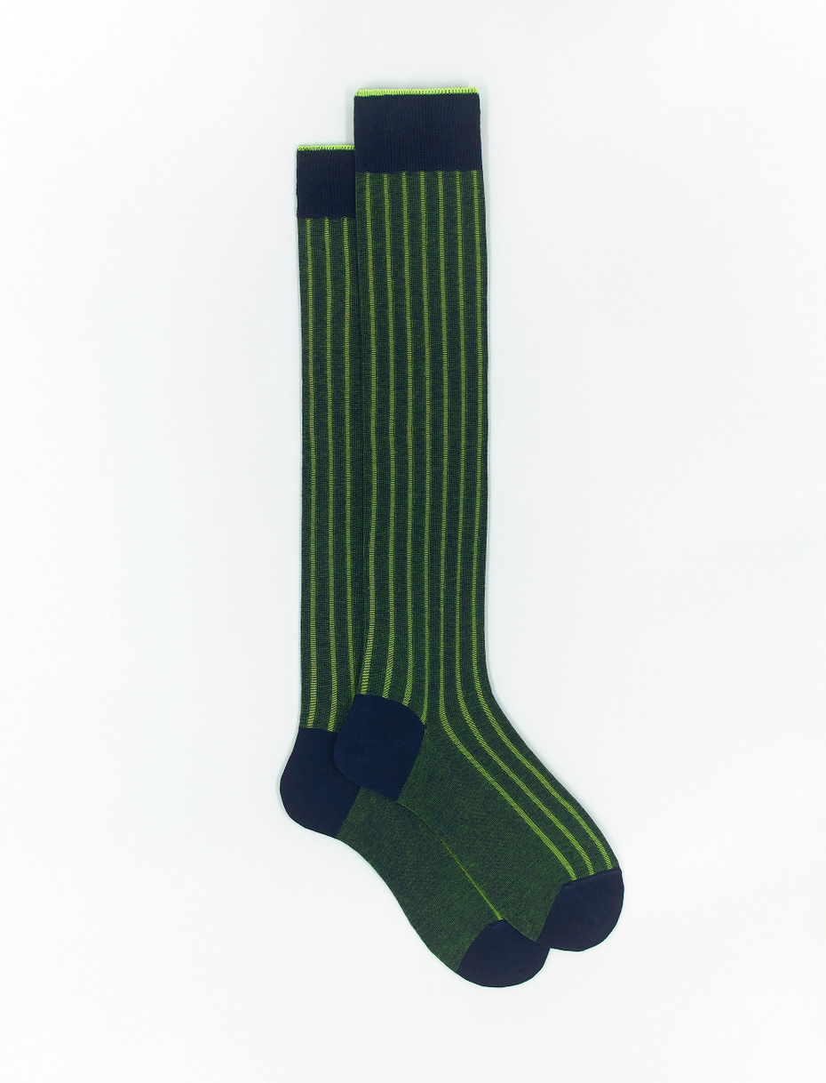 Men's long royal blue plated cotton socks with wide rib stitch - Gallo 1927 - Official Online Shop