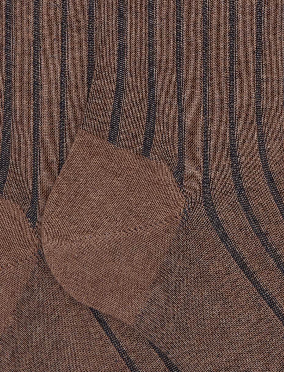 Men's long beige plated cotton socks with wide rib stitch - Gallo 1927 - Official Online Shop