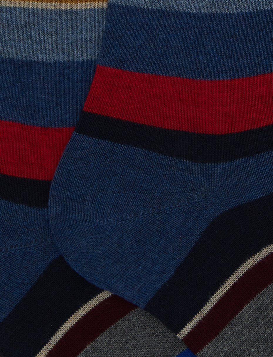 Men's long blue cotton socks with multicoloured stripes - Gallo 1927 - Official Online Shop