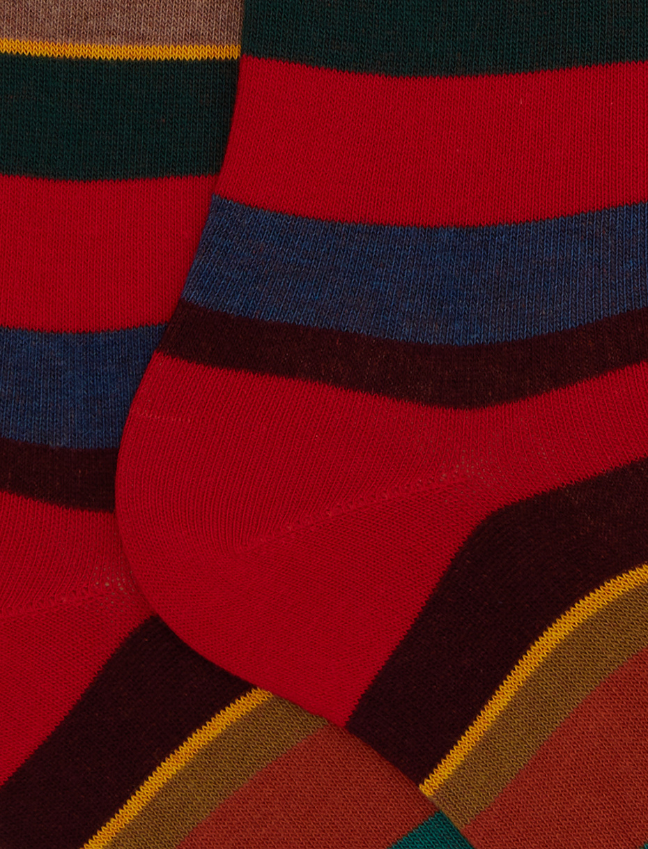 Men's long red cotton socks with multicoloured stripes - Gallo 1927 - Official Online Shop