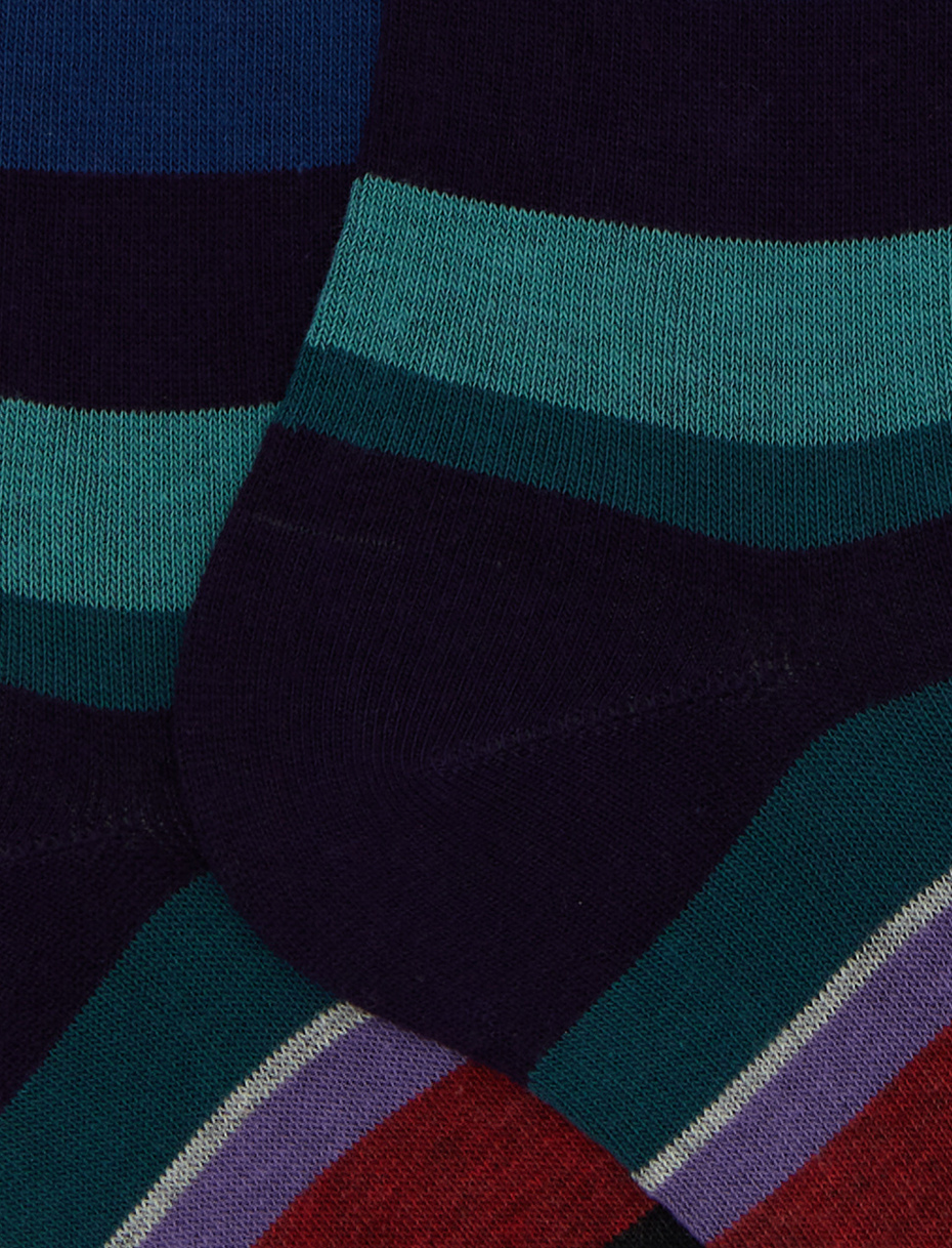 Men's long purple cotton socks with multicoloured stripes - Gallo 1927 - Official Online Shop