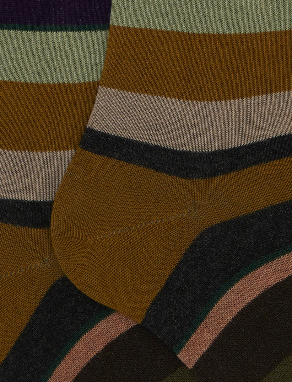 Men's long green cotton socks with multicoloured stripes | Gallo