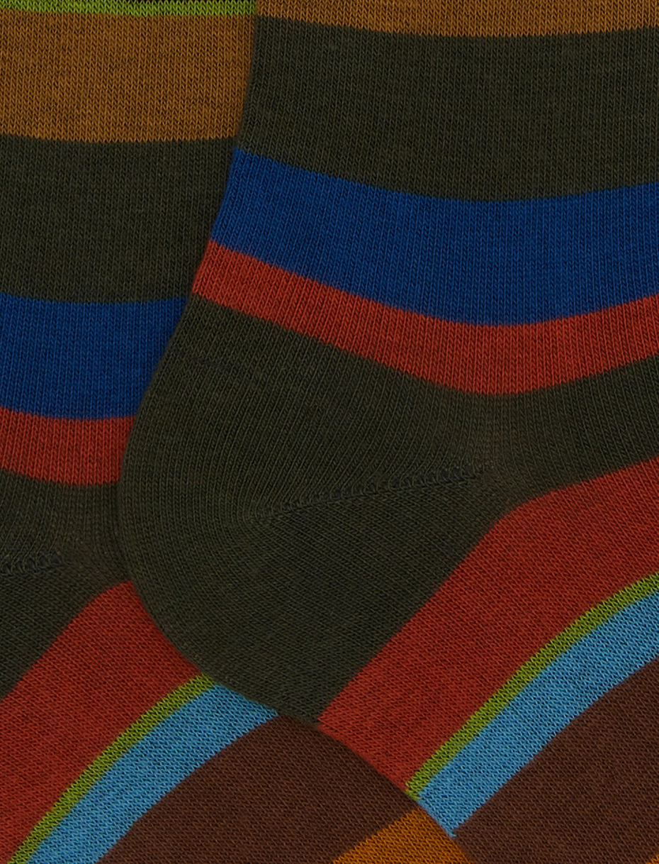 Men's long green cotton socks with multicoloured stripes - Gallo 1927 - Official Online Shop