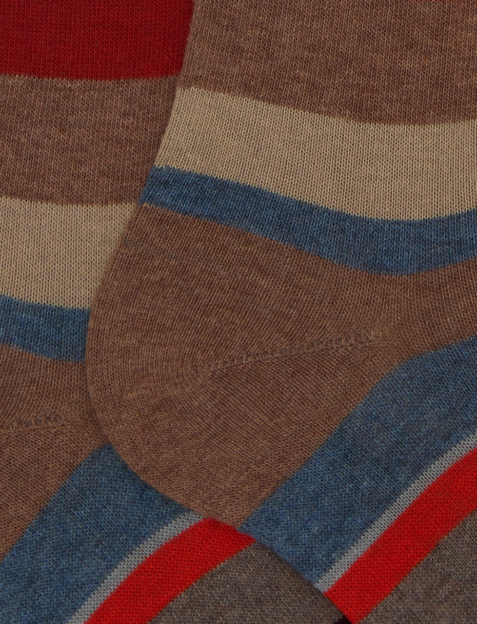 Men's long beige cotton socks with multicoloured stripes - Gallo 1927 - Official Online Shop