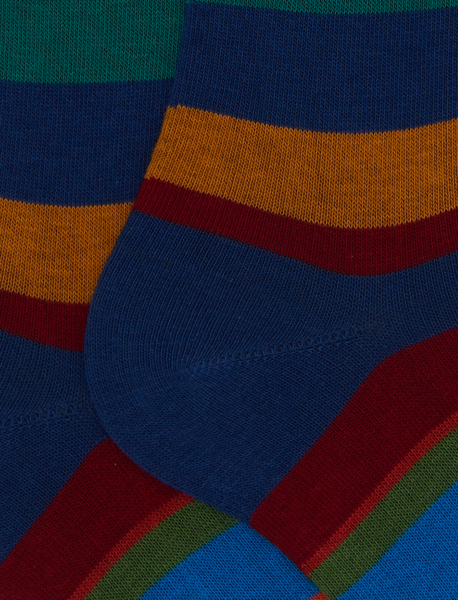 Men's long blue cotton socks with multicoloured stripes - Gallo 1927 - Official Online Shop