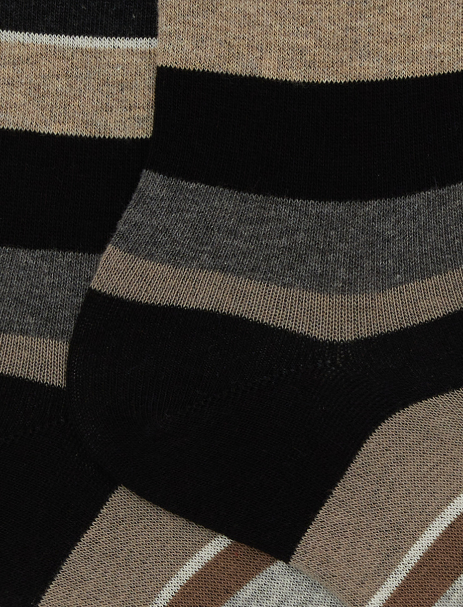 Men's short black cotton socks with multicoloured stripes - Gallo 1927 - Official Online Shop