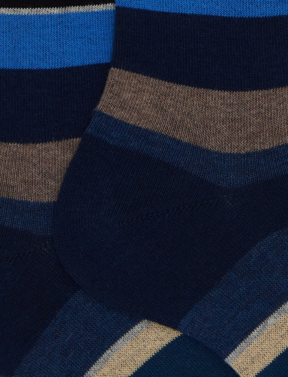 Men's short blue cotton socks with multicoloured stripes - Gallo 1927 - Official Online Shop