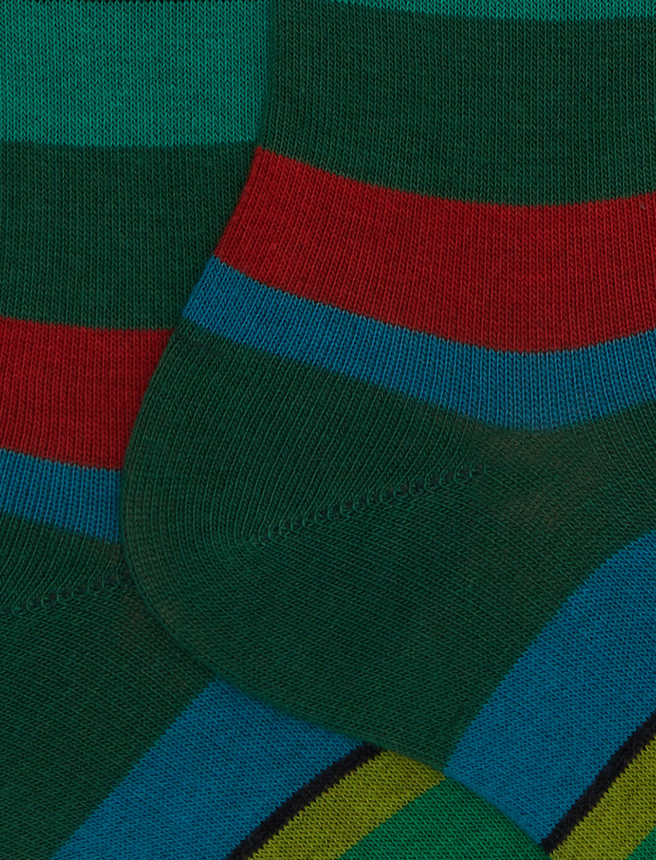 Calze corte uomo cotone verde righe multicolor - Gallo 1927 - Official Online Shop