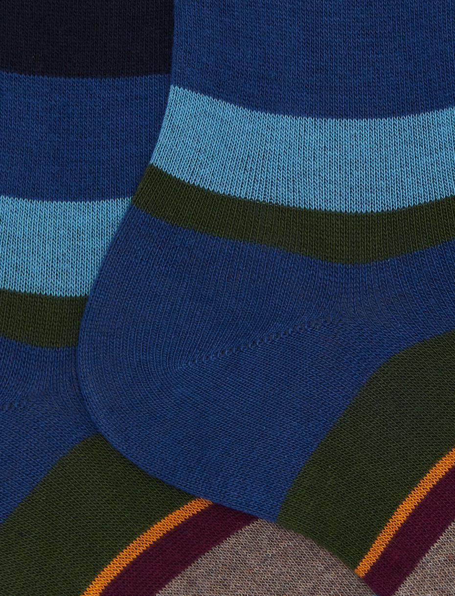 Men's short blue cotton socks with multicoloured stripes - Gallo 1927 - Official Online Shop