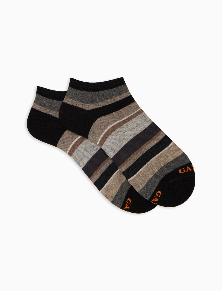 Black cotton men's ankle socks with multicolored stripes - Gallo 1927 - Official Online Shop