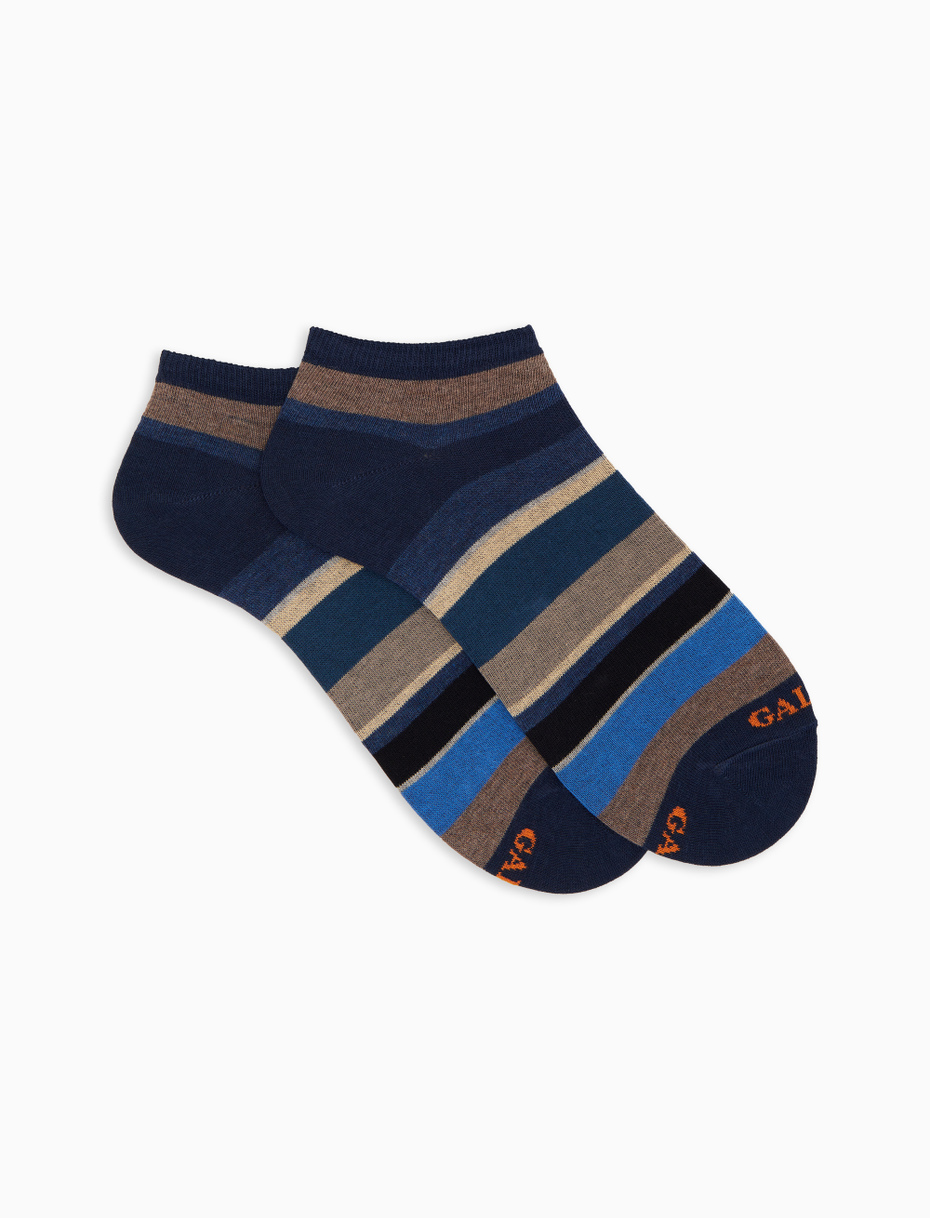 Blue cotton men's ankle socks with multicolored stripes - Gallo 1927 - Official Online Shop