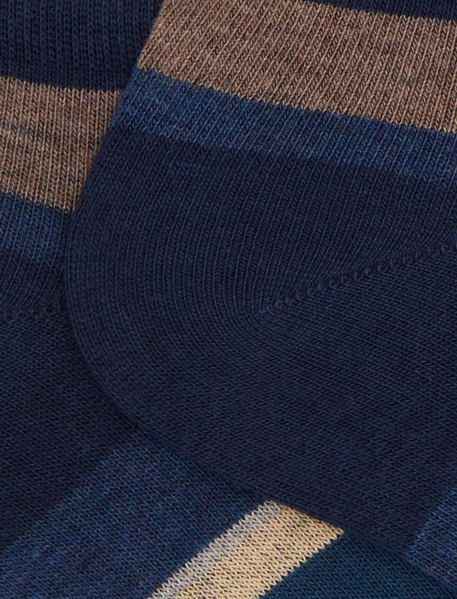 Blue cotton men's ankle socks with multicolored stripes - Gallo 1927 - Official Online Shop
