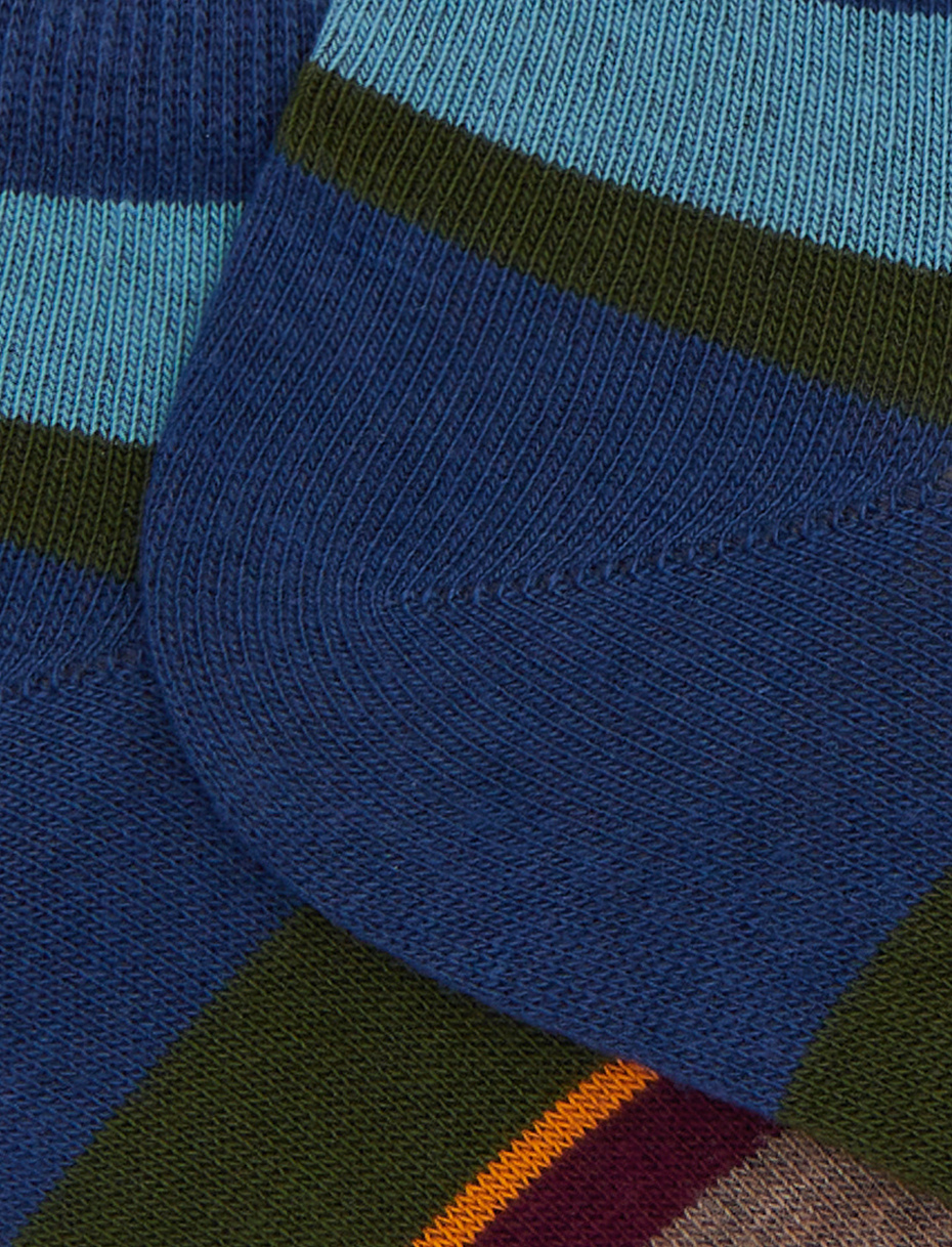 Blue cotton men's ankle socks with multicolored stripes - Gallo 1927 - Official Online Shop