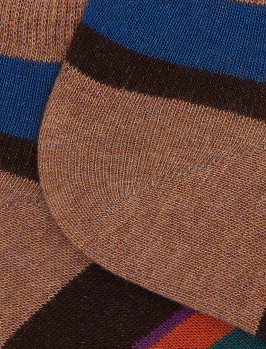 Beige cotton men's ankle socks with multicolored stripes - Gallo 1927 - Official Online Shop