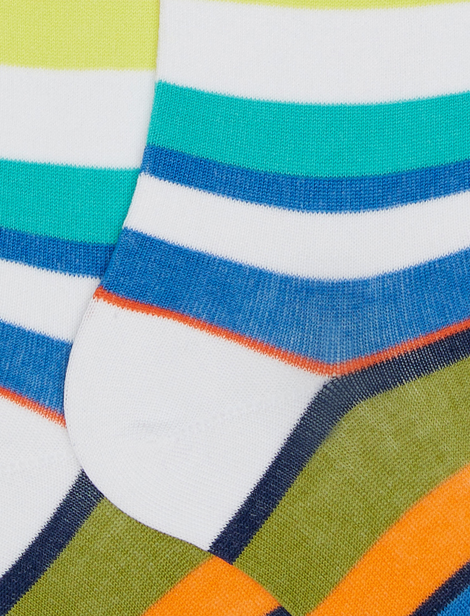 Men's long white light cotton socks with multicoloured stripes - Gallo 1927 - Official Online Shop