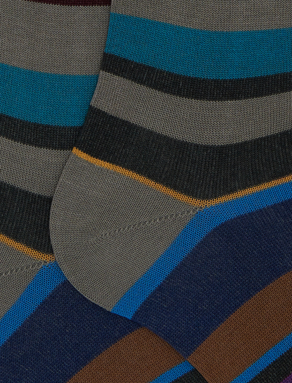 Men's long grey cotton socks with multicoloured stripes - Gallo 1927 - Official Online Shop