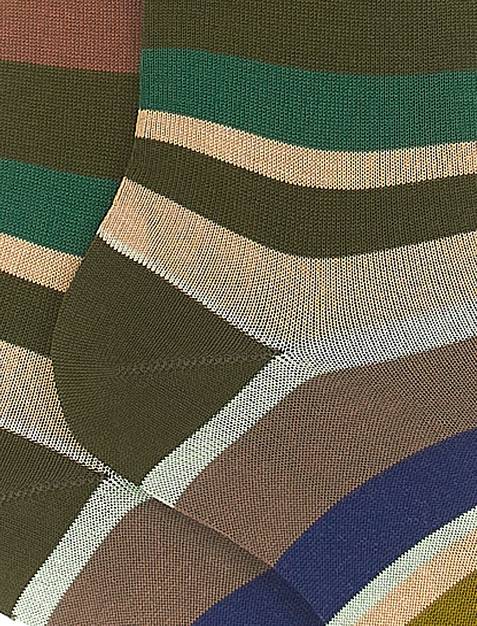 Calze lunghe uomo cotone leggero verde militare righe multicolor - Gallo 1927 - Official Online Shop