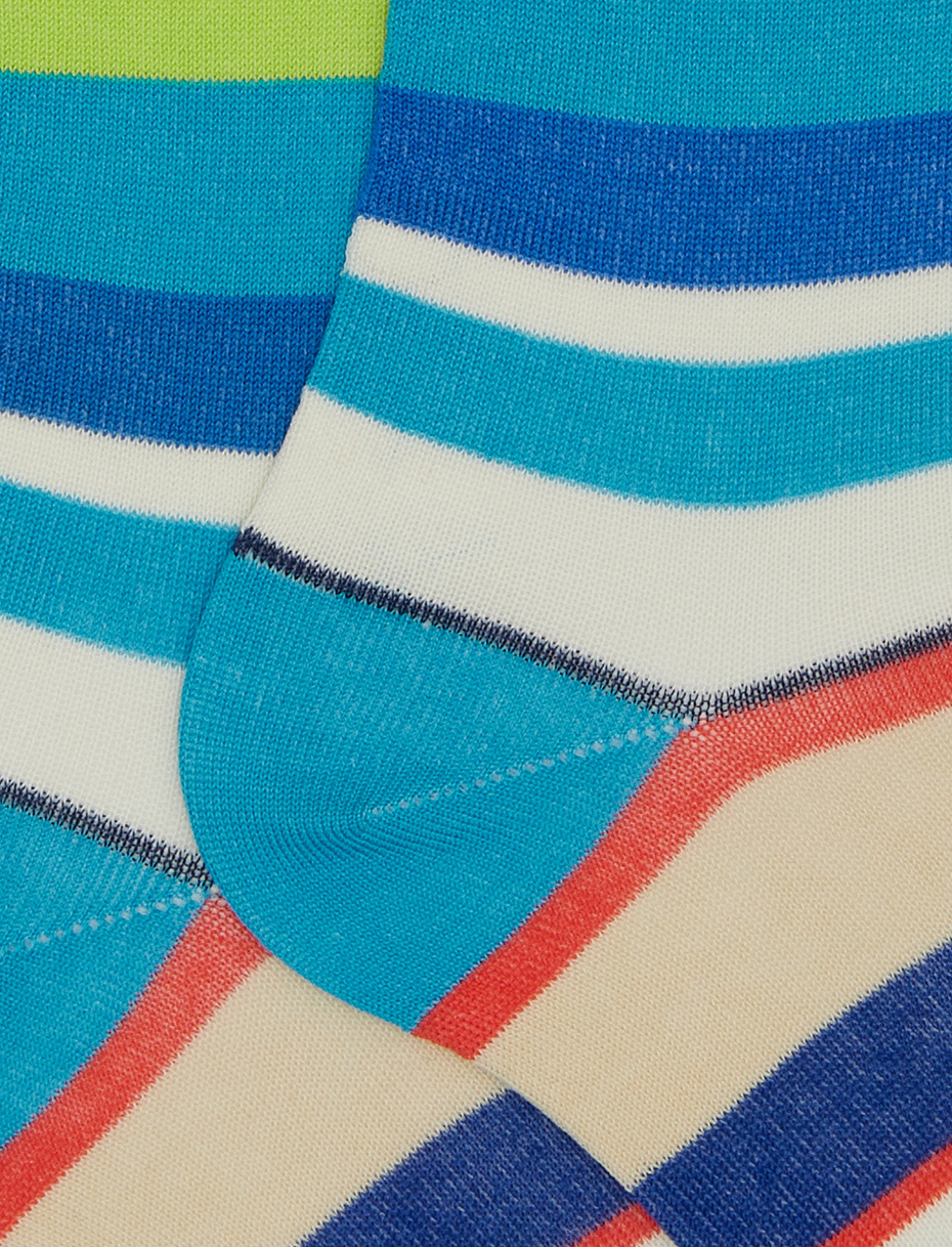 Men's long light blue cotton socks with multicoloured stripes - Gallo 1927 - Official Online Shop