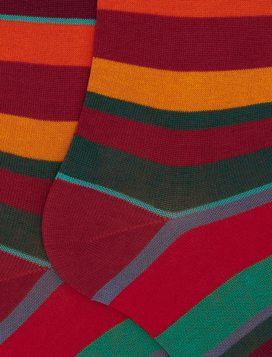 Men's long red cotton socks with multicoloured stripes - Gallo 1927 - Official Online Shop